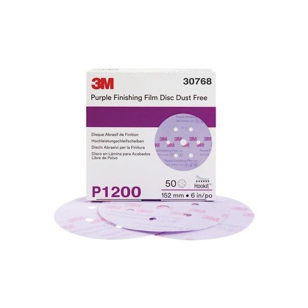 3M 3M Purple Finishing Film Hookit Disc Dust-Free, 30768, 6 in, P1200, 50PK - 7100122777