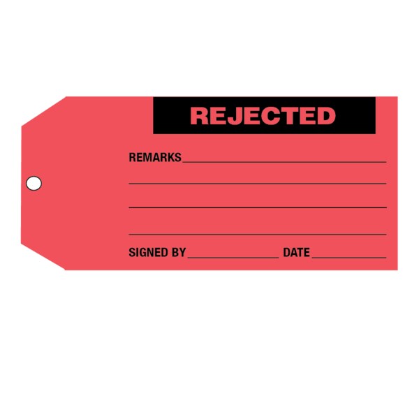 Nevs Tag, "Rejected Remarks" 6-1/4" x 2-7/8" Red w/Black - CS-15899