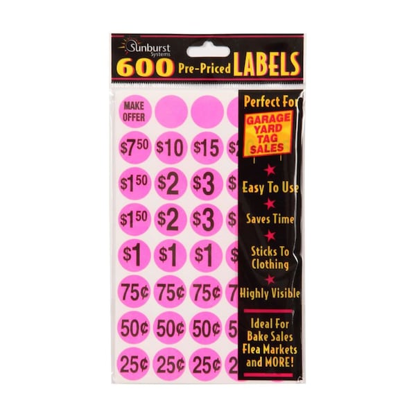 Sunburst Systems Labels Assorted Pink Orange Pre-Priced, 2400 Count - 7056