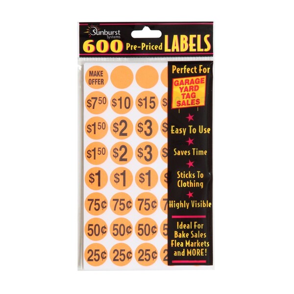 Sunburst Systems Labels Assorted Pink Orange Pre-Priced, 2400 Count - 7056