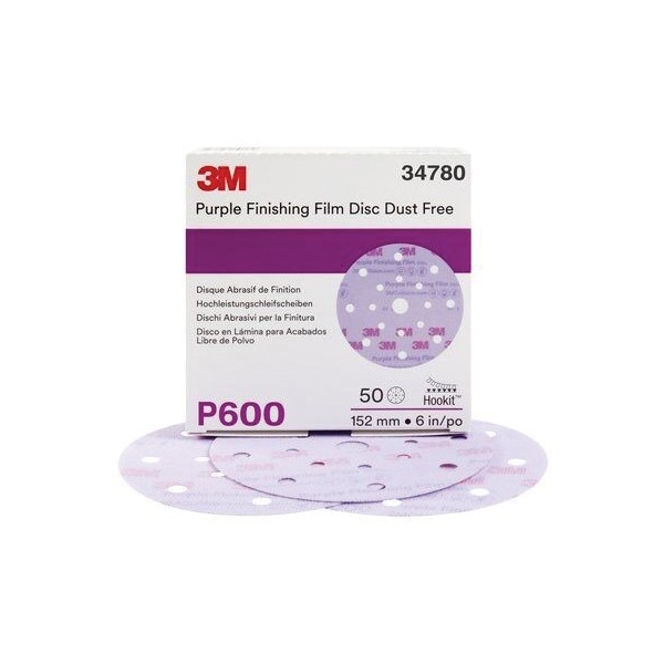 3M 3MTM HookitTM Purple Finishing Film Disc DF 260L, 34780, 6 in 17 Hole, P600, 50PK - 7100122781