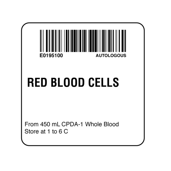 Nevs ISBT 128 Autologous Red Blood Cells 2" x 2" - BBC-0195-1