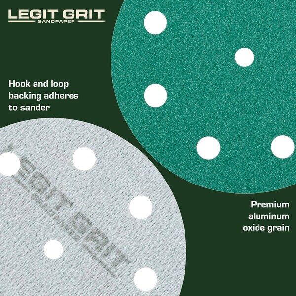 Legit Grit 5 inch Sand paper Disc, 9-Hole, 80 Grit, 50PK - LG5-980-50