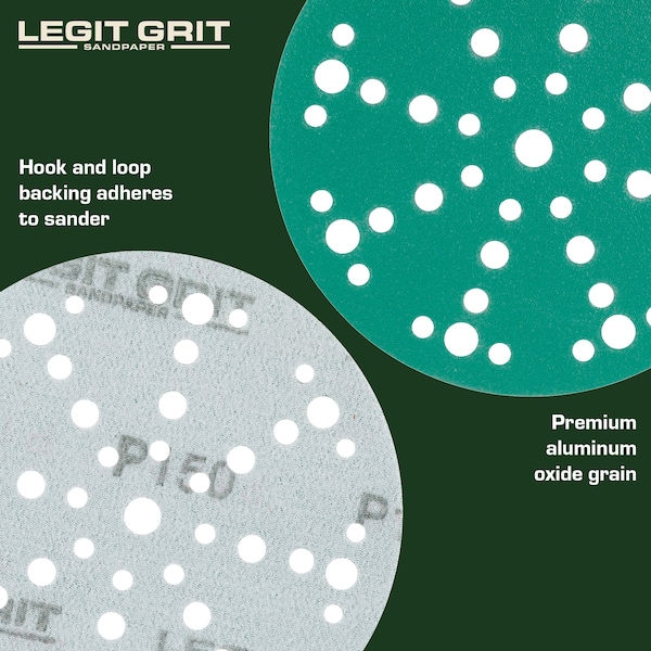 Legit Grit 6 inch Sand paper Disc, 49-Hole, 150 Grit, 50PK - LG6-49150-50