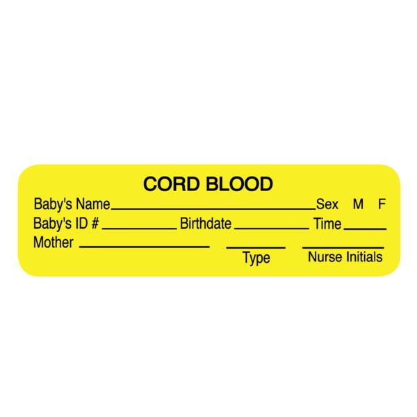 Nevs Label, Cord Blood 7/8" x 3" Yellow w/Black - LBW-0025