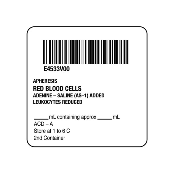 Nevs ISBT 128 Apheresis Red Blood Cells 2" x 2" - BBC-4533
