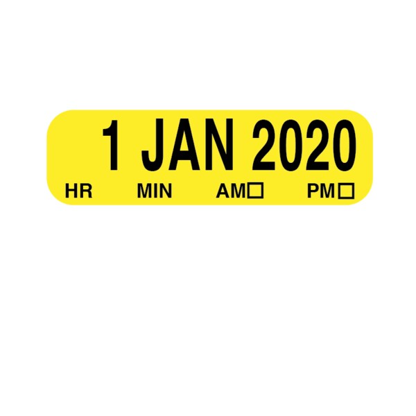 Nevs Date Labels-50/Day 1/2" x 1-1/2" Sheeted Yellow w/Black - DATE-50-2020