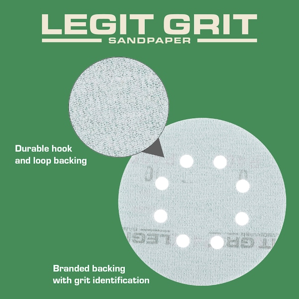 Legit Grit 5 inch Sand paper Disc, 8-Hole, 400 Grit, 100PK - LG5-8400-100