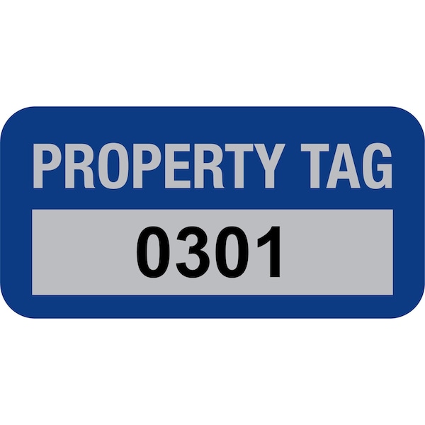 Lustre-Cal Property ID Label PROPERTY TAG5 Alum Dark Blue 1.50in x 0.75in  Serialized 0301-0400, 100PK - 253769MA1BD0301