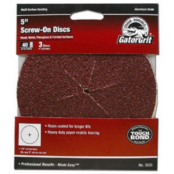 Gator Finishing 3033 5 x .25 in. 40 Grit Sanding Disc, 3PK - 216192