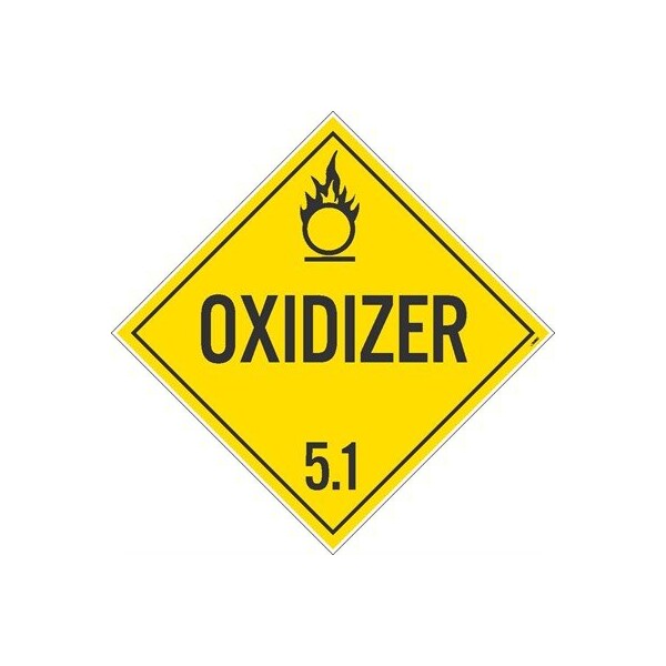 Nmc Oxidizer 5.1 Dot Placard Sign, Pk10, Material: Adhesive Backed Vinyl - DL14P10