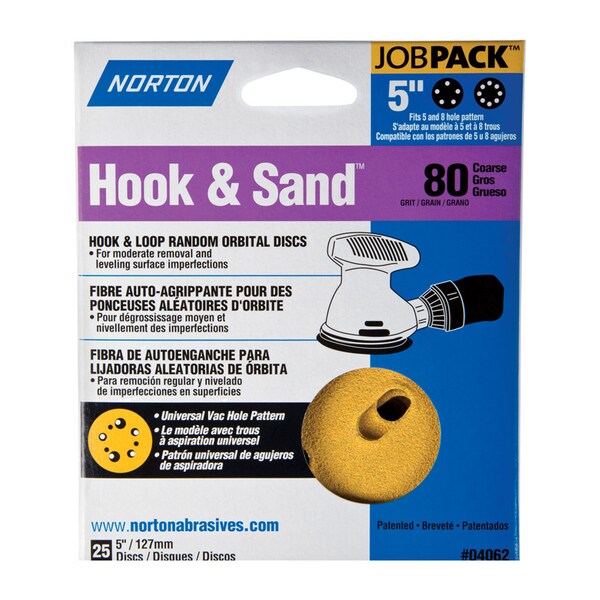 Norton Abrasives 5 in Dia, 8 Hole, Aluminum Oxide, 80 Grit, Coated Type - 7660704062