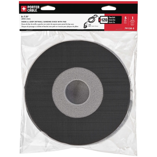 Porter-Cable 9" 120g H&L drywall pad with 5 abrasive discs - 79120-5
