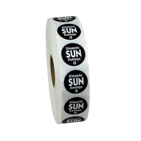 National Checking .75" Circle Trilingual Removable Black Sunday Label, PK2000 - R7507R