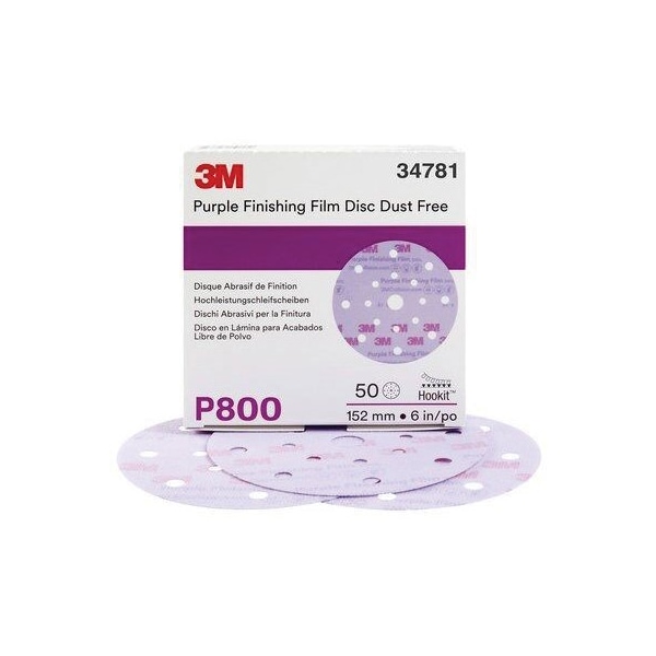 3M 3MTM HookitTM Purple Finishing Film Disc DF 260L, 34871, 6 in 17 Hole, P800, 50PK - 7100122797