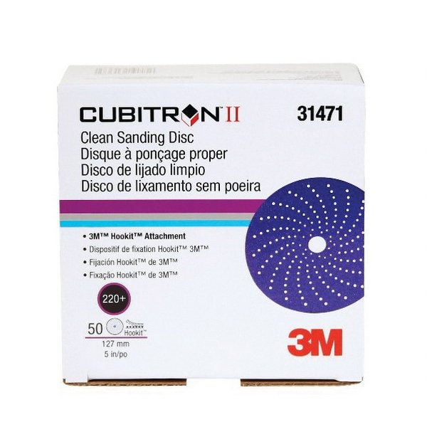 3M 3MCubitronII Clean Sanding HookitAbrasive Disc, 31471, 5 in, 220+, 50PK - 7100155365