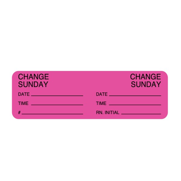 Nevs Day Change IV Tubing Label - Change Sunday 7/8" x 3" Flr Pink w/Black - NTUBE-SU