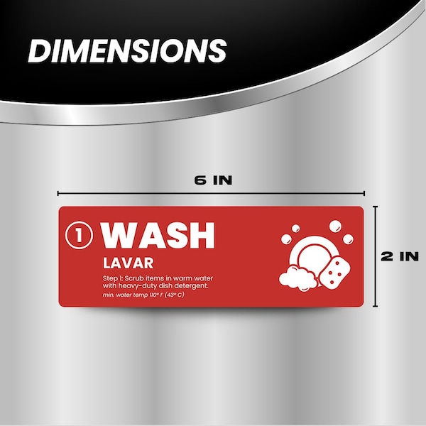 Fuel Stickers Wash Rinse Sanitize Sink Label, Enhanced, 3 Compartment Sink, for Food Service, 6''x2'', 5PK - Z-WRS-5PR