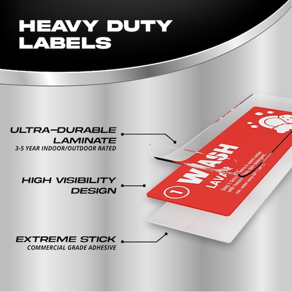 Fuel Stickers Wash Rinse Sanitize Sink Label, Enhanced, 3 Compartment Sink, for Food Service, 6''x2'', 5PK - Z-WRS-5PR