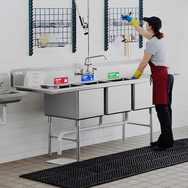 Fuel Stickers Wash Rinse Sanitize Sink Label, Enhanced, 3 Compartment Sink, for Food Service, 6''x2'', 5PK - Z-WRS-5PR