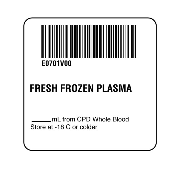 Nevs ISBT 128 Fresh Frozen Plasma 2" x 2" - BBC-0701