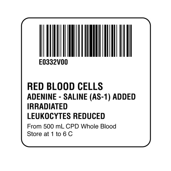 Nevs ISBT 128 Red Blood Cells Adenine-Saline (AS-1) Ad 2" x 2" - BBC-0332