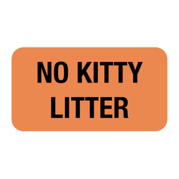 Nevs Label, No Kitty Litter 7/8" x 1-5/8" Flr Orange w/Black - VW-0020