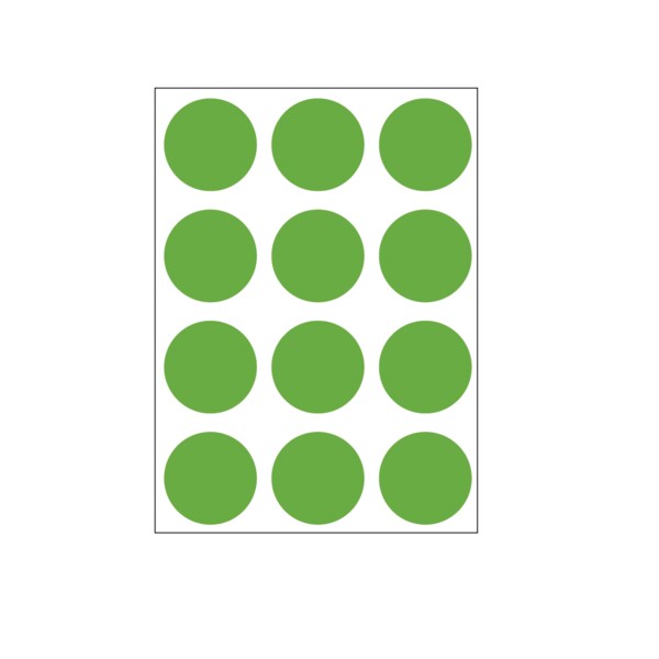 Nevs 1-1/4" Color Coding Dots Green - Sheet Form - DOT-114M GREEN