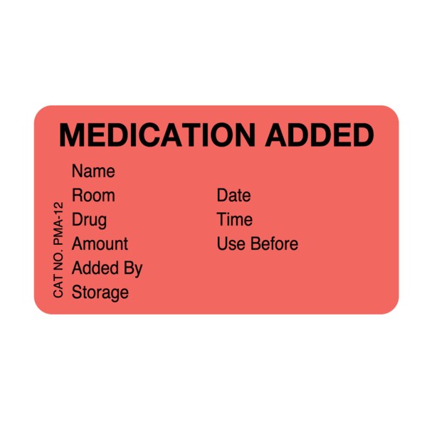 Nevs Medication Added Name, Room, Date, Drug, Time 1-7/16"x2-1/2"Flr Redw/Black - PMA-12