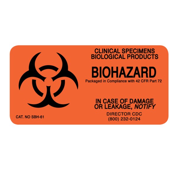 Nevs Label, Biohazard Symbol Clinical Specimens Biological Products 2" x 4" - LW-0108