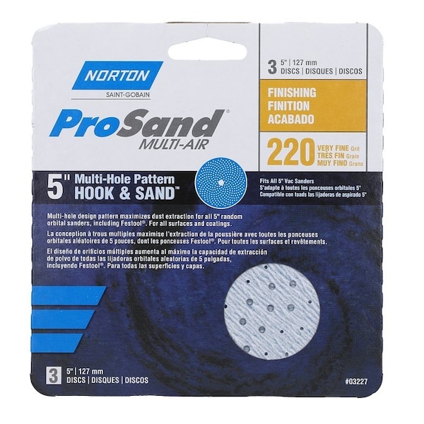 Norton Co 0 Sanding Disc, 5 in Dia, 1116 in Arbor, Coated, P220 Grit, Very Fine, Alumina Ceramic Abrasive - 3227