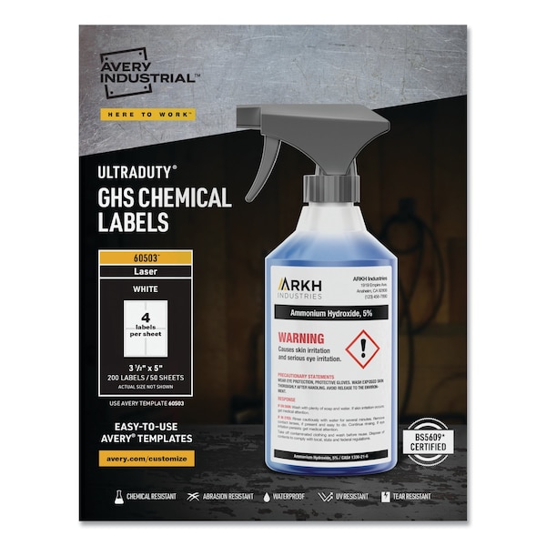 Avery UltraDuty Chemical Waterproof and UV Resistant Label, 3.5x5, Wt, PK200 - 60503