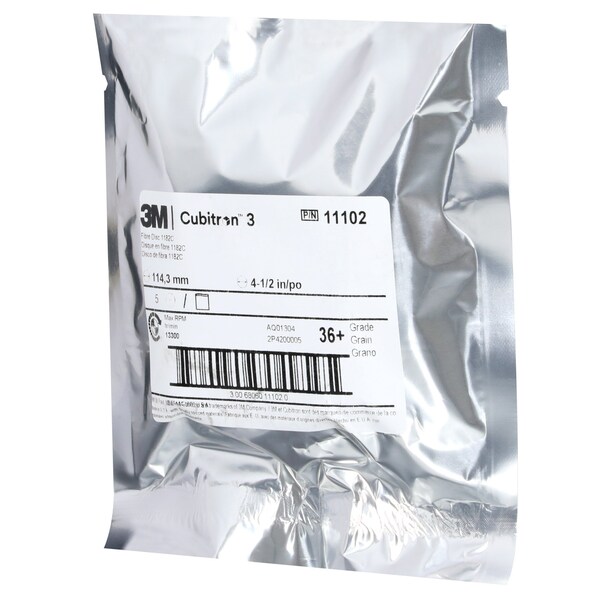 3M Cubitron 3M 3 Fibre Disc, 36+, TN Quick Change, 4-1/2 in, Die 450E, 5/Bag, 40 ea/Case, 100PK - 1182C