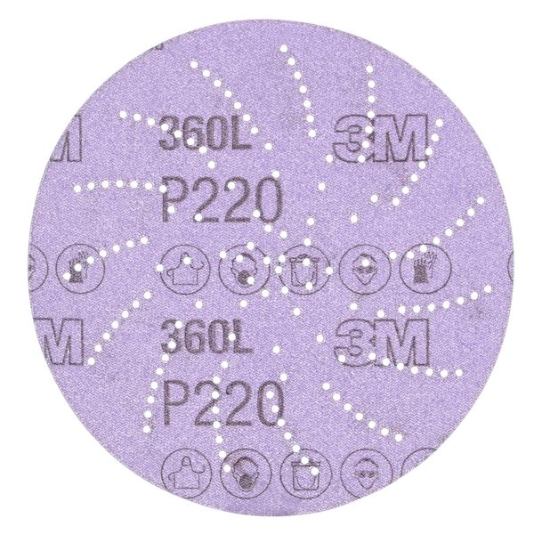 3M Abrasive Disc, 5 in Dia, Aluminum Oxide, P220 Grit - 0-00-51141-20541-0