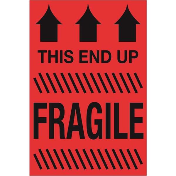 Bondad 2 x 3 in. - This End Up - Fragile Fluorescent Red Labels - Roll of 500 - BO3344888