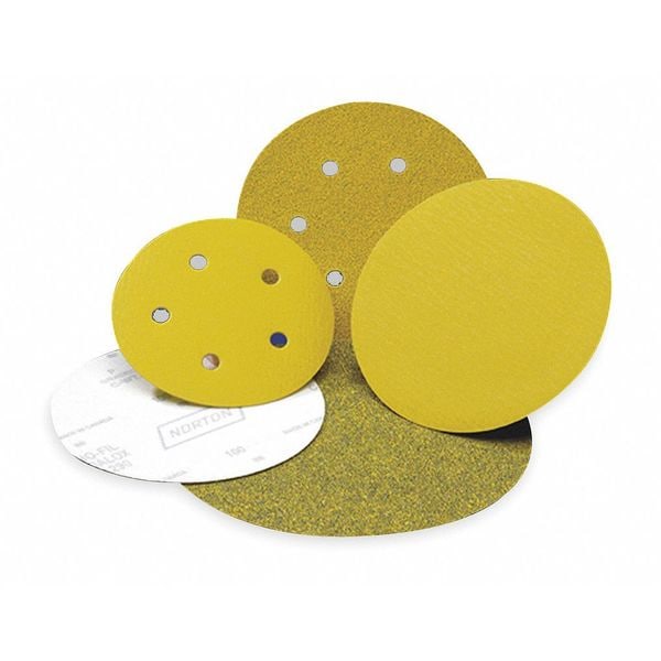 Norton Abrasives Hook-and-Loop Sanding Disc, 5" Dia, No Hole, Ceramic Alumina, P80 Grit, Coated Type, Dry Ice A975 - 66261140522