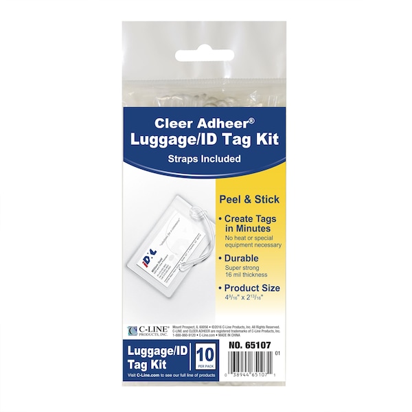 C-Line Products Super Heavyweight Cleer Adheer Luggage Tag, wStraps, 10PK Set of 5 PK, 50PK - 65107-BX
