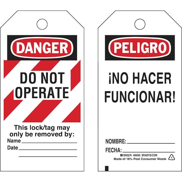 Brady Danger Bilingual Tag, 5-3/4 x 3 In, PK25 - 66065