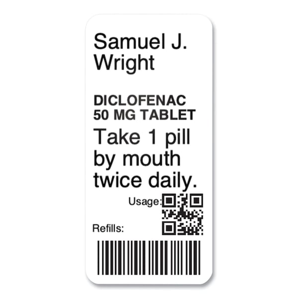 Dymo LW Durable Labels, Medical Prescription Label, 1in. x 2.13in., White - 2187918