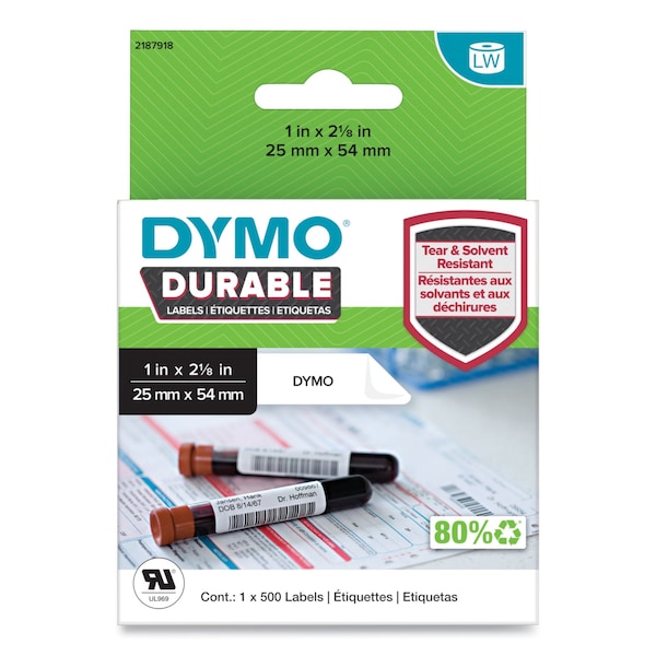 Dymo LW Durable Labels, Medical Prescription Label, 1in. x 2.13in., White - 2187918