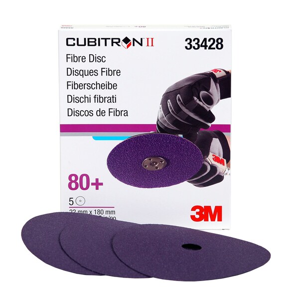 3M Cubitron 3M II Abrasive Fibre Disc 33428, 180 mm x 22 mm 7 in x 7/8 in, 80+, 5PK - 786C