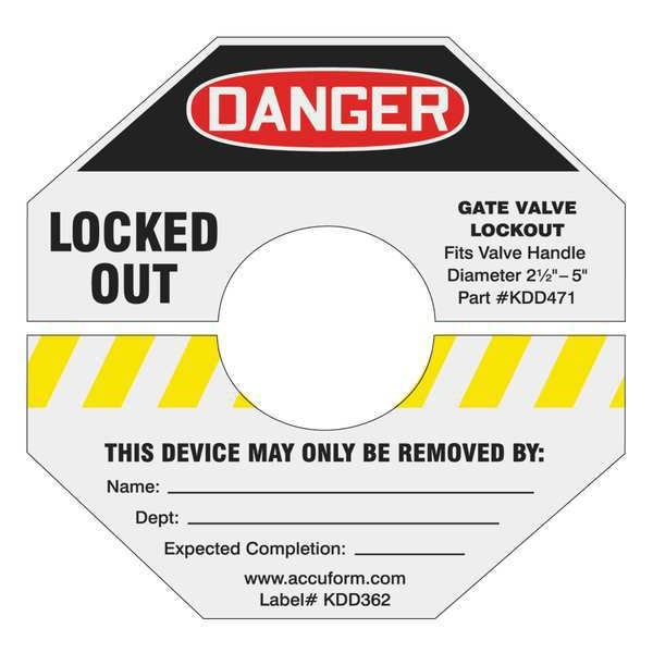 Accuform Gate Valve Lockout Label, 10 In. H, KDD368YL - KDD368YL