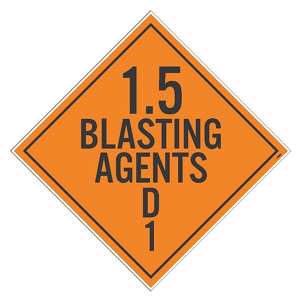 Nmc Dot Placard Sign, D1, 1.5 Blasting Agents, Pk10, Material: Unrippable Vinyl - DL35UV10