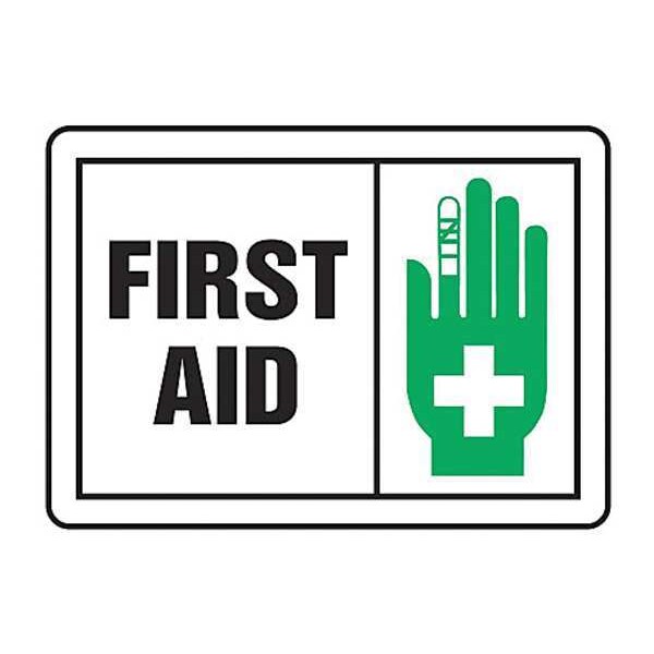 Accuform First Aid Label, 3-1/2x5 in, Adhesive Vinyl, 5/PK - LFSD500VSP