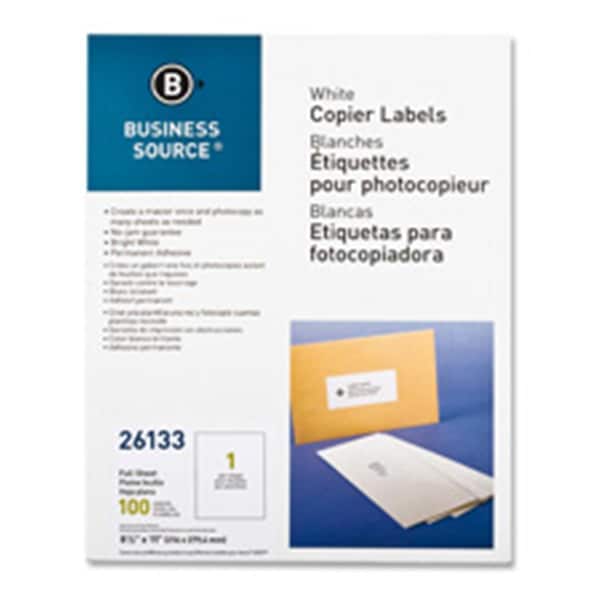 Business Source Full Sheet Labels- 8.5 in. x 11 in.- 100-PK- White - BSN26133