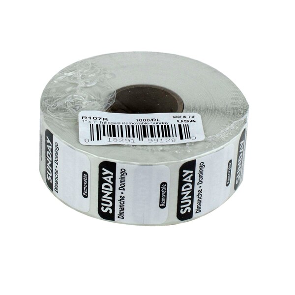 National Checking 1"x1" Trilingual Black Sunday Removable Label, PK1000 - R107R