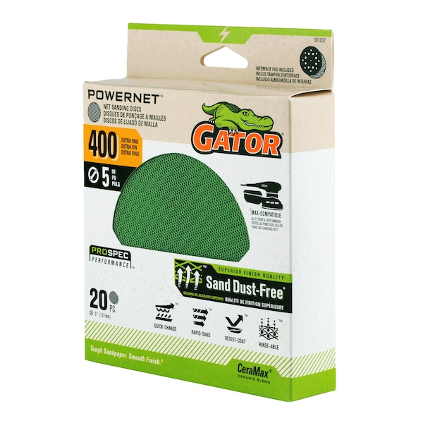 Gator Finishing 5-inch Net Sanding Discs, 400 Grit, 20PK - 391037
