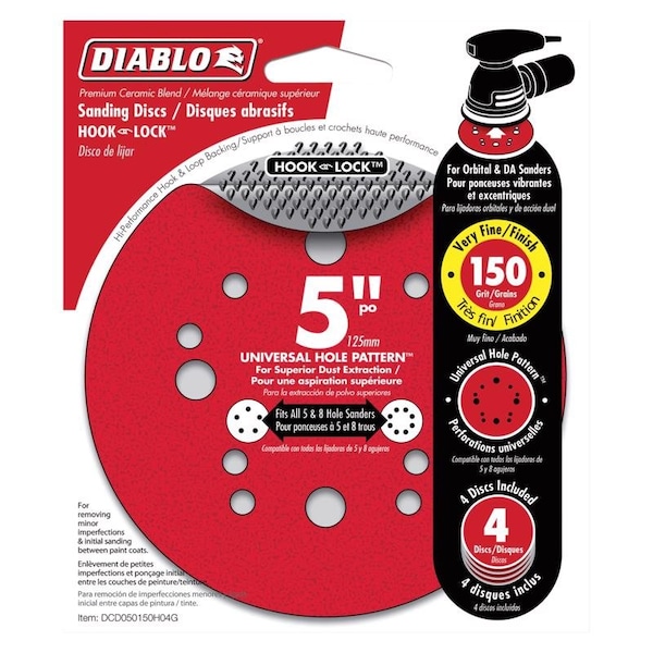 Diablo 5 in Dia, 12 holes, Ceramic, 150 Grit - DCD050150H04G