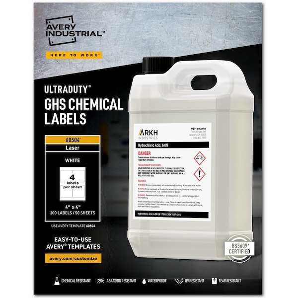 Avery Label, Ghs Chemical, 4X4, We 4PK - AVE60504