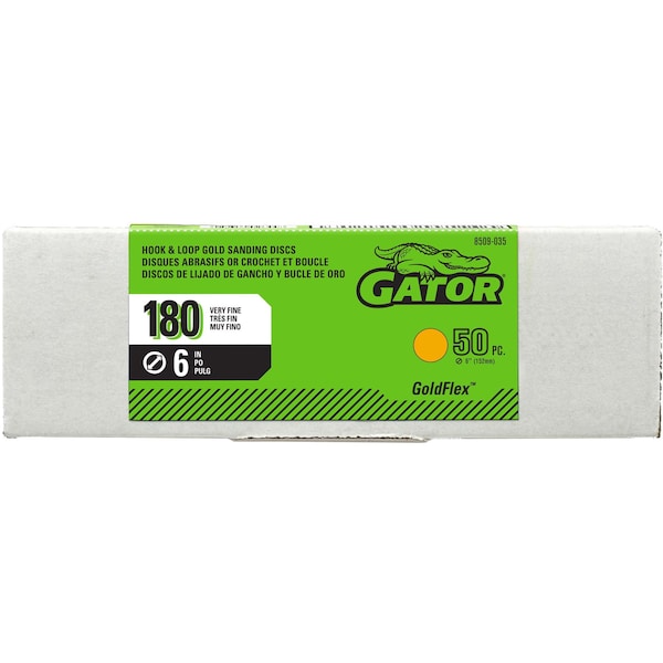 Gator Finishing Hook-and-Loop Sanding Disc, 6 in Dia, Non-Vacuum, Aluminum Oxide, 180 Grit, Coated Type - 8509035
